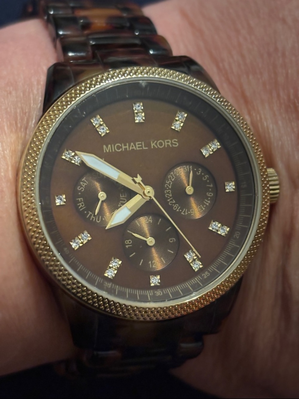 Michael Kors Brown Tortoiseshell Bracelet Watch with Gold Accents